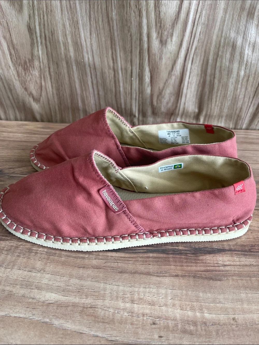 Havaianas Espadrille Slip On Sandals Canvas Shoes Rose / cream Womens 10 Men 8.5
